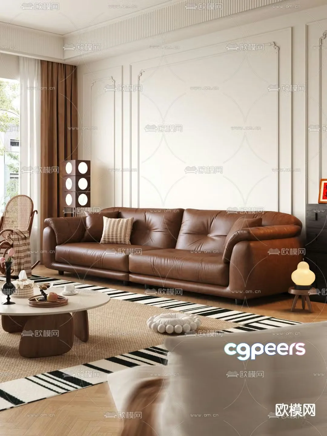 Double sofa leather sofa 3d model