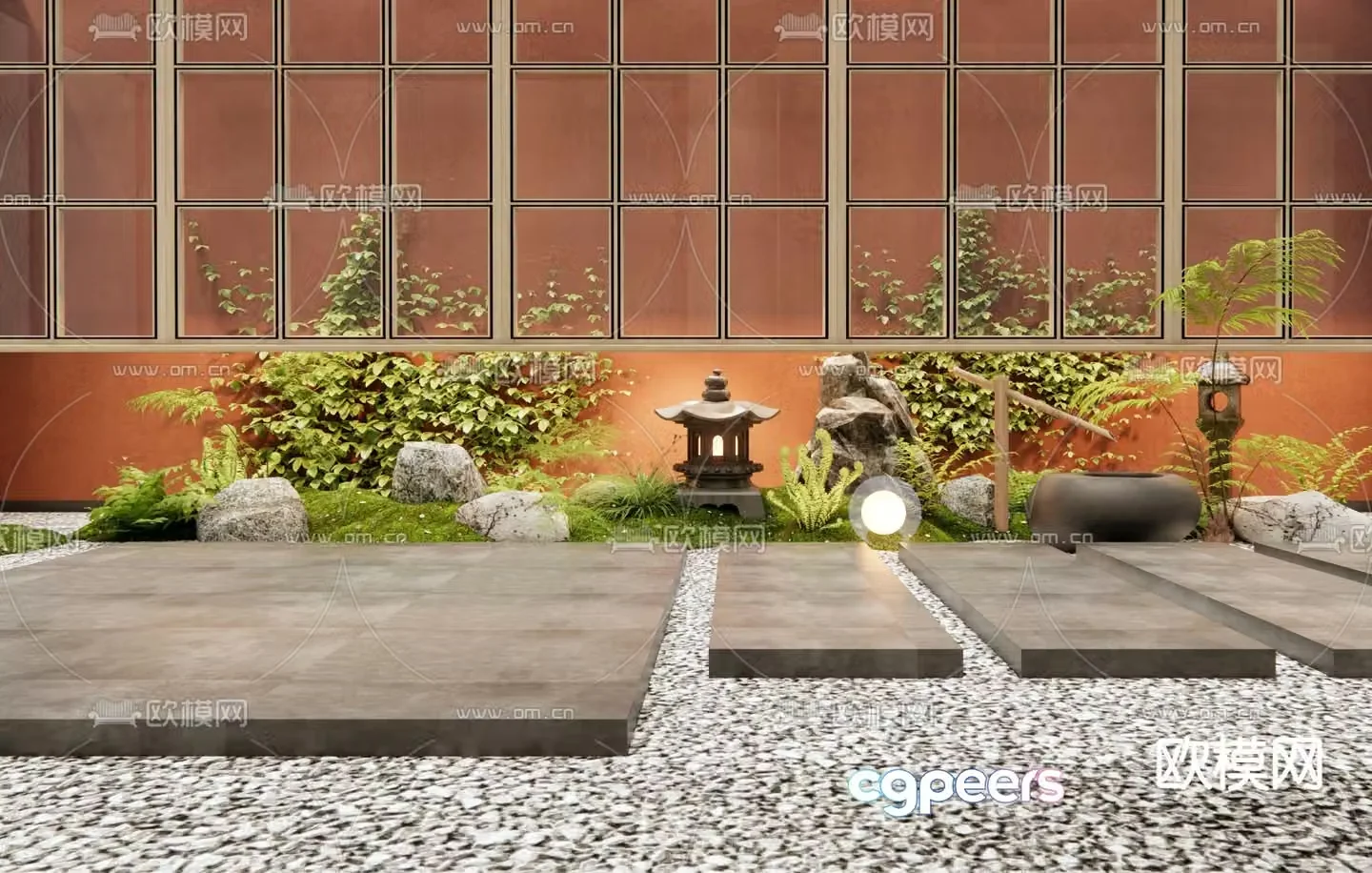 New Chinese style courtyard sketch Tingbu stone 3d model