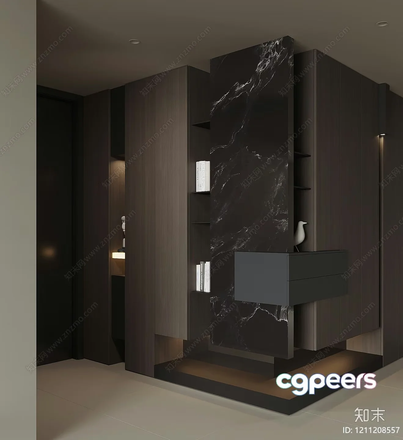 Modern Dark Wood Living Room 3D Model – 9273 – VRAY Render