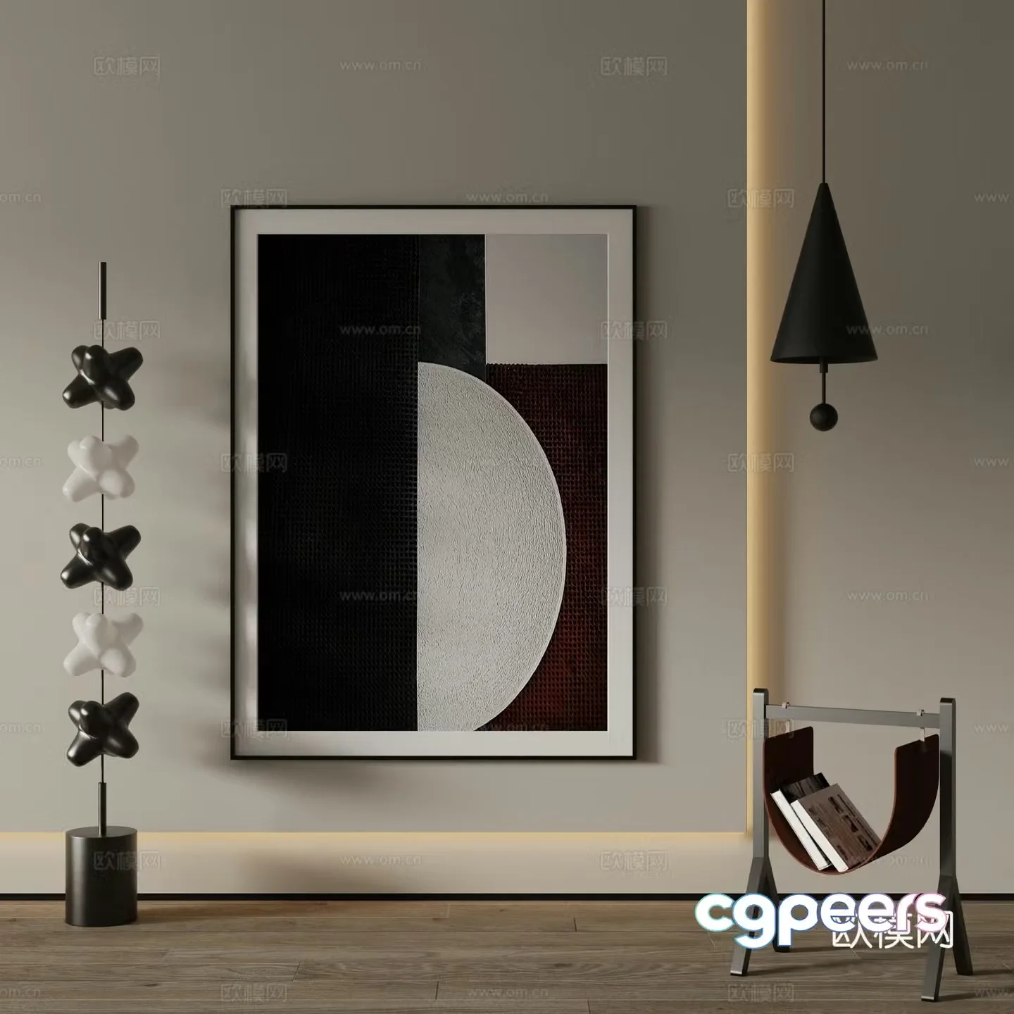 Modern decorative painting black and white hanging painting 3d model