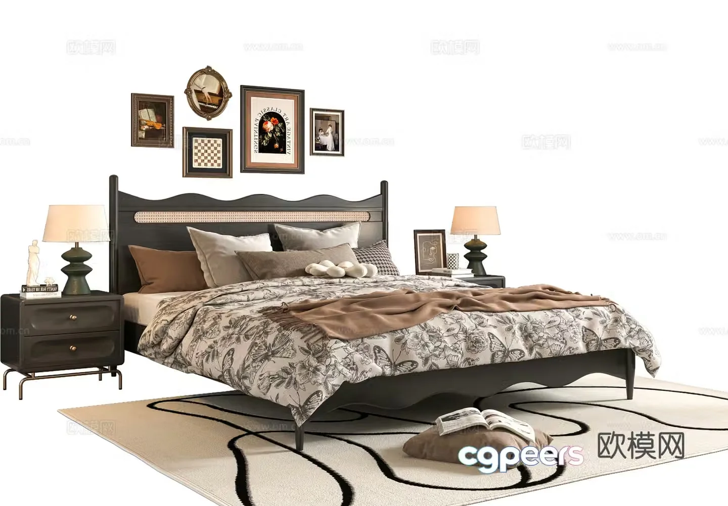 French double bed 3d model