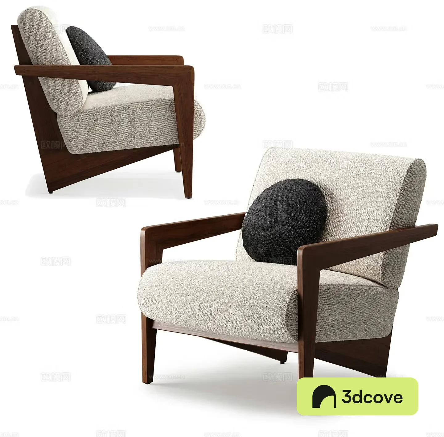 Middle-aged leisure chair middle-aged single sofa Wasabi style single chair B&B single chair B&B leisure chair 3D model