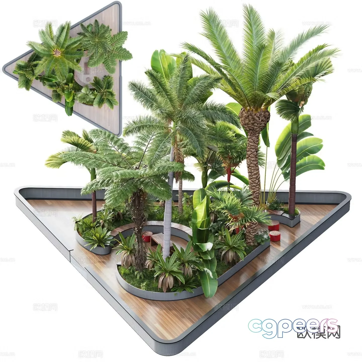 Modern park partial landscape 3d model