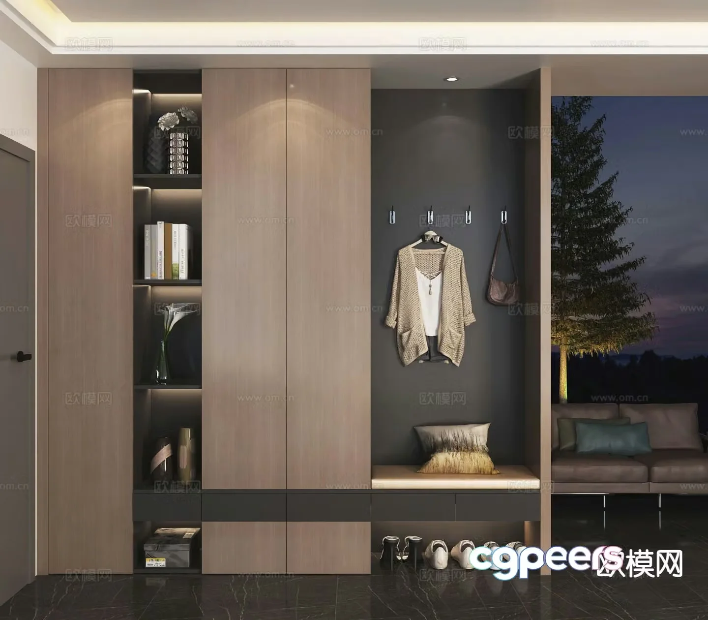 Italian style entrance shoe cabinet 3D model