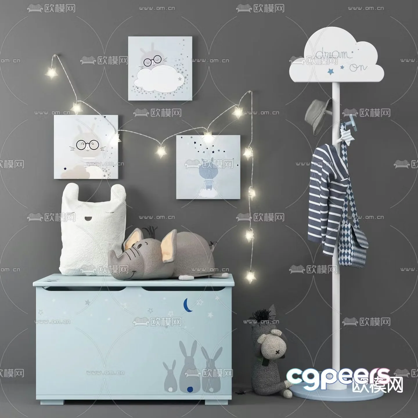Modern children’s clothes hanger toy storage cabinet 3d model