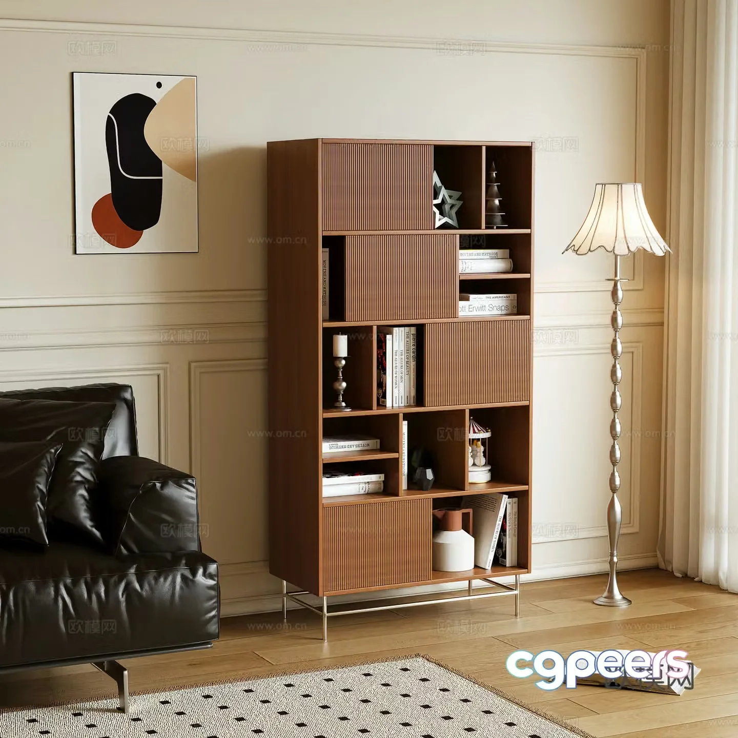 Log Wind Bookcase Locker Side Cabinet 3D Model