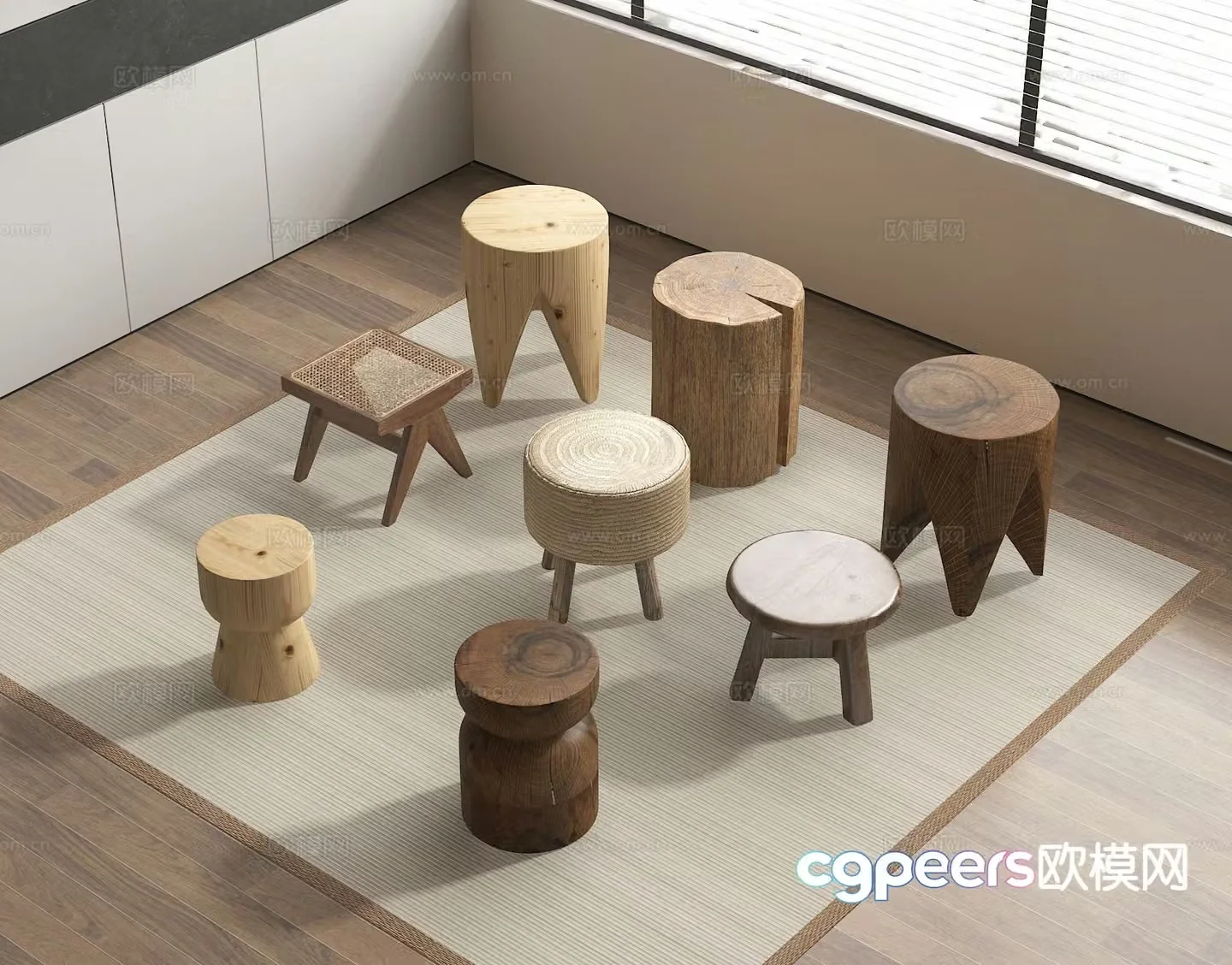 Wooden stool shoe changing stool low stool round stool stool 3d model