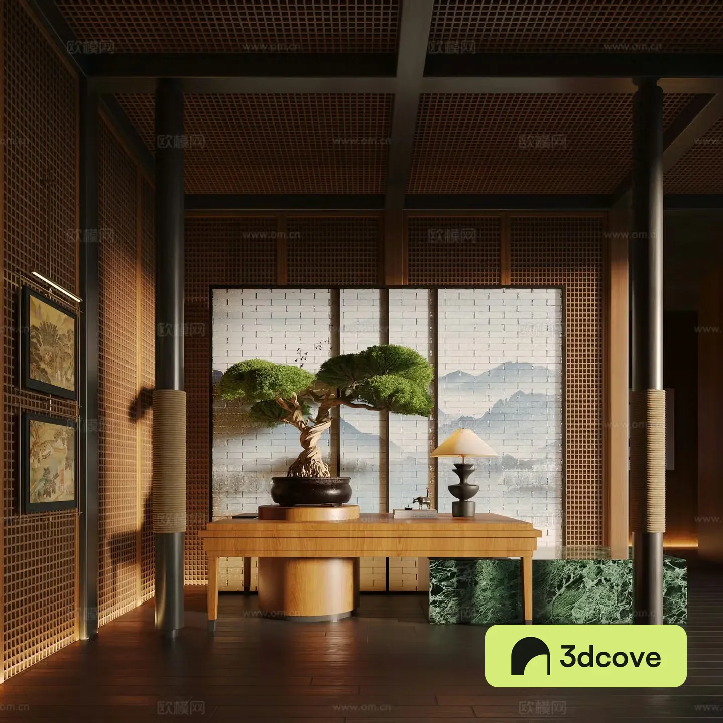 New Chinese Hotel Hall Flower Art Device Bonsai Wind Line