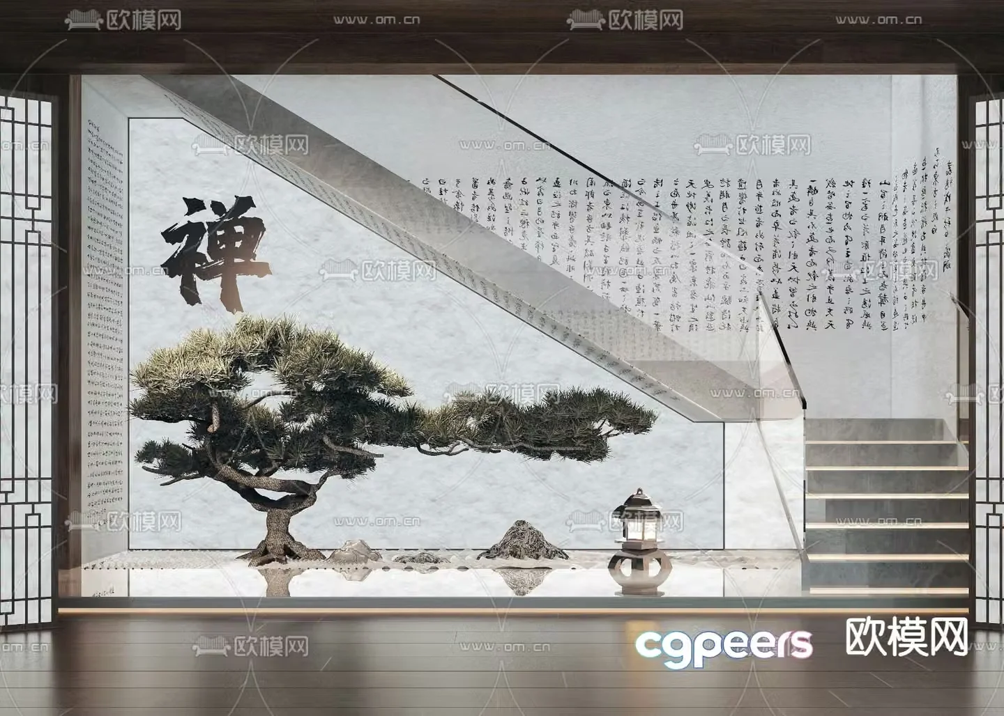 Indoor landscape pine tree landscaping 3d model