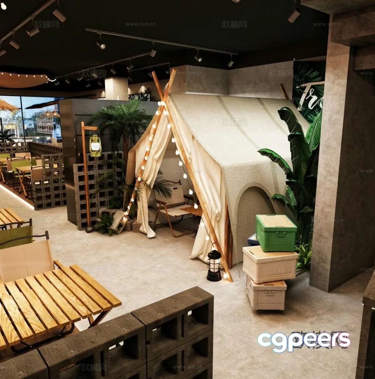 Camping style barbecue restaurant 3d model