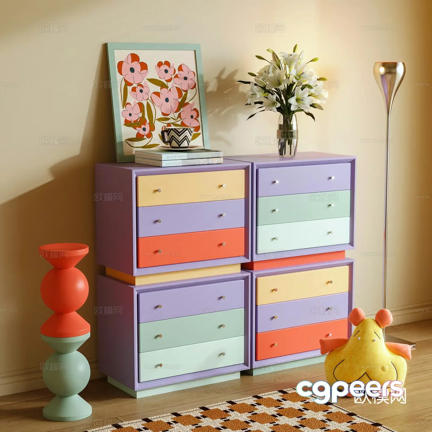 Modern storage cabinet side cabinet combination cabinet dopamine 3D model