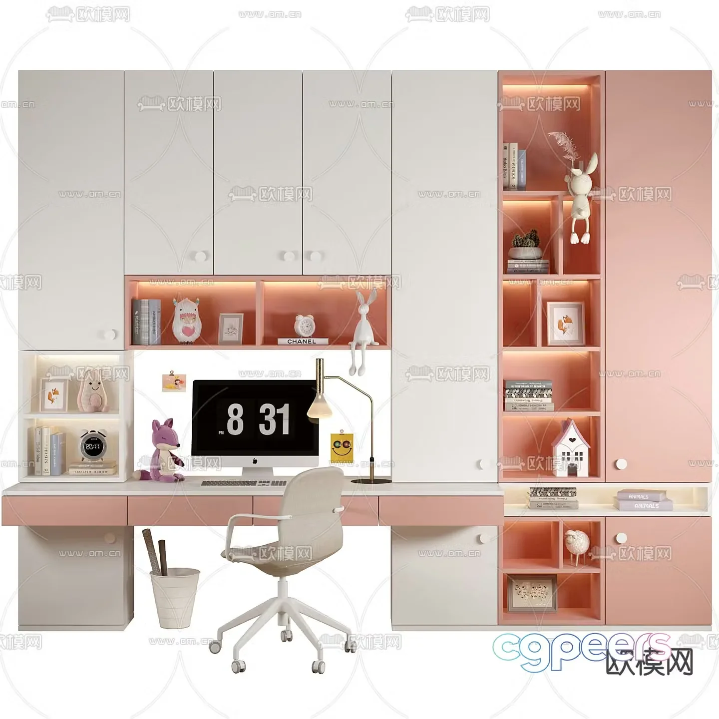 Modern children’s desk bookcase 3d model