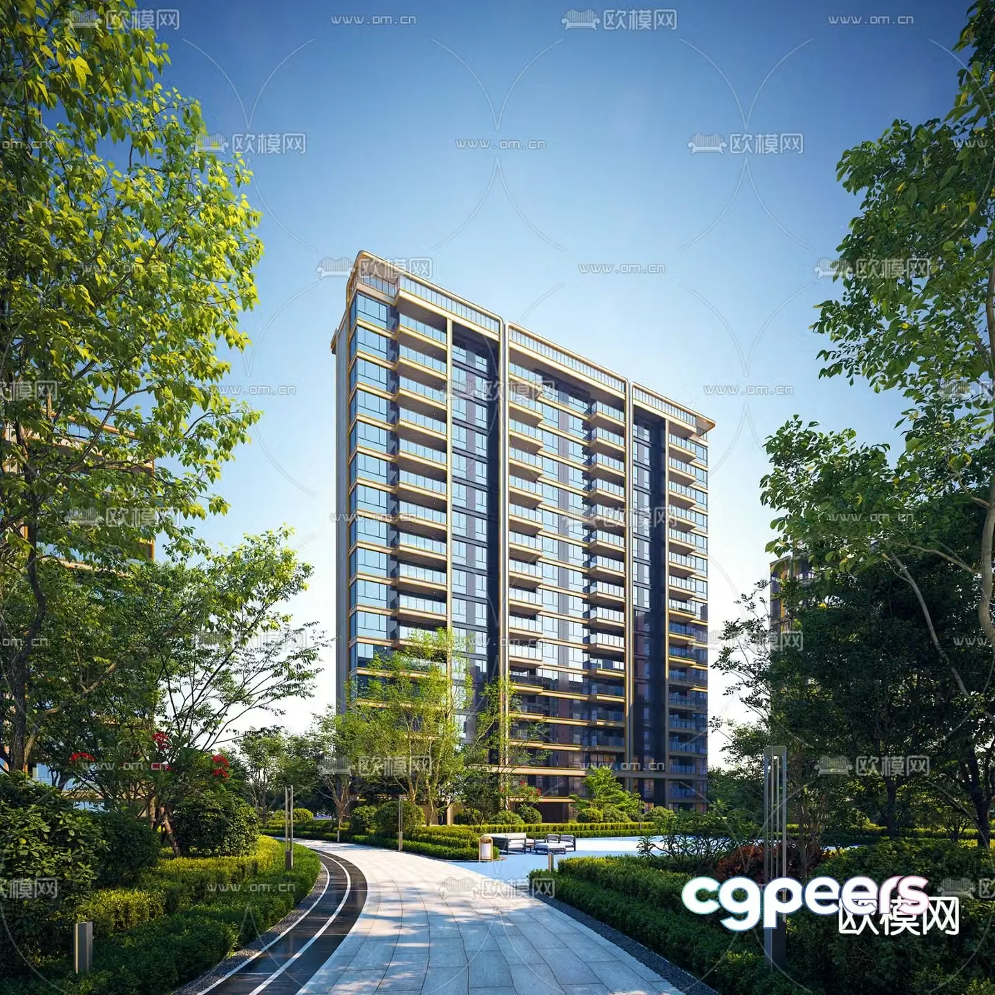 Community Landscape Garden Residential Building Exterior 3D Model