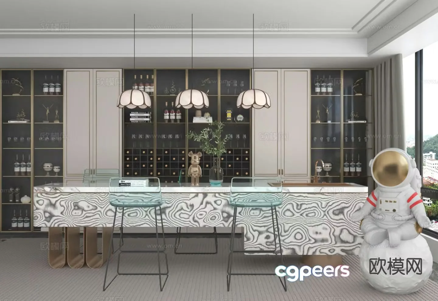 Light luxury bar marble bar 3D model
