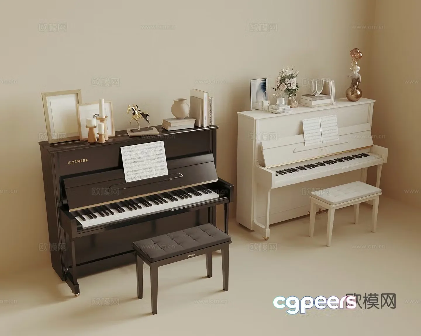 Modern piano white piano 3d model