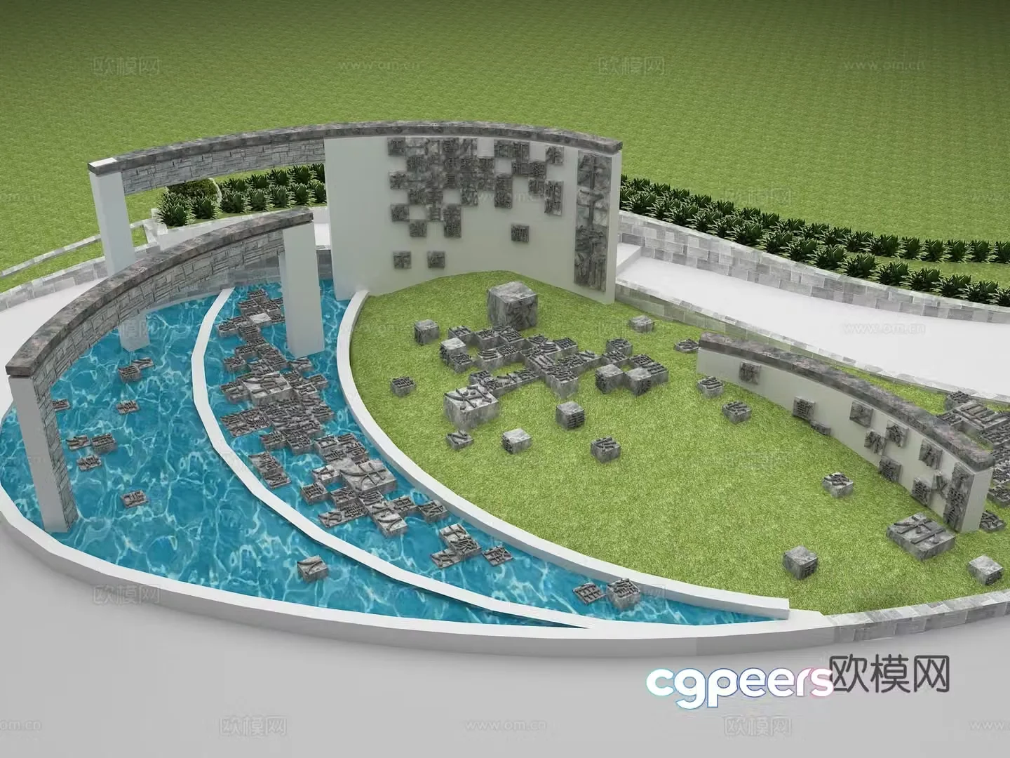 New Chinese text sketch text landscape device 3D model