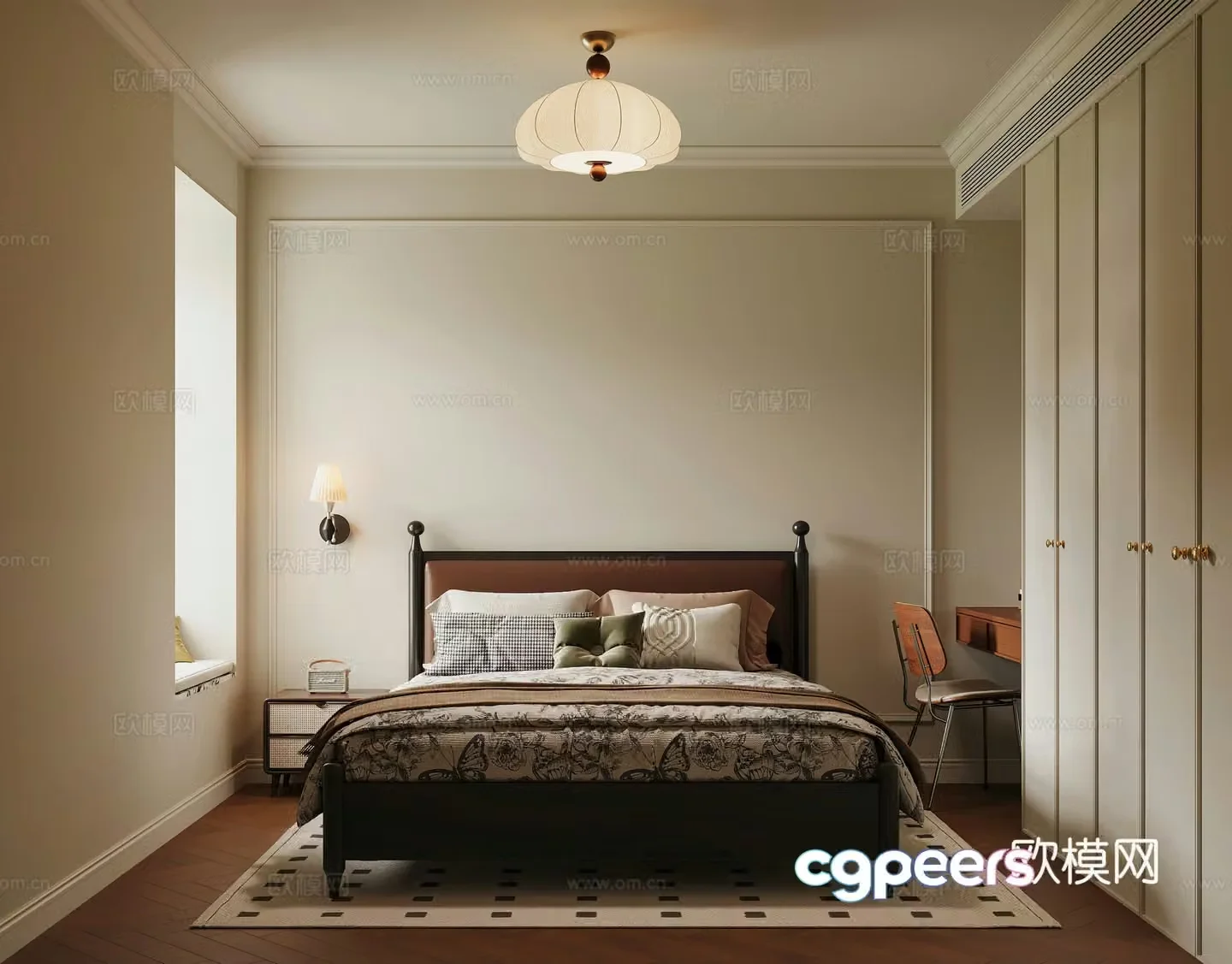 Middle style bedroom French style bedroom retro bedroom creamy style wabi Saliva bedroom B&B 3D model