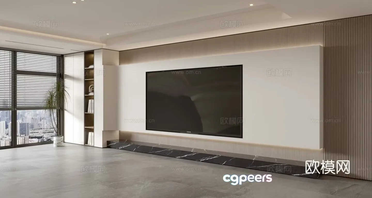 Modern simple living room light luxury TV background wall full wall TV cabinet 3D model