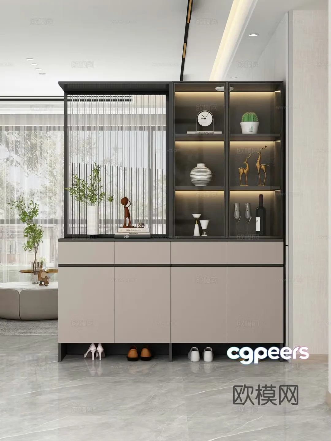 Modern shoe cabinet entrance entrance hall partition glass shoe cabinet entrance hall shoe cabinet storage cabinet 3d model