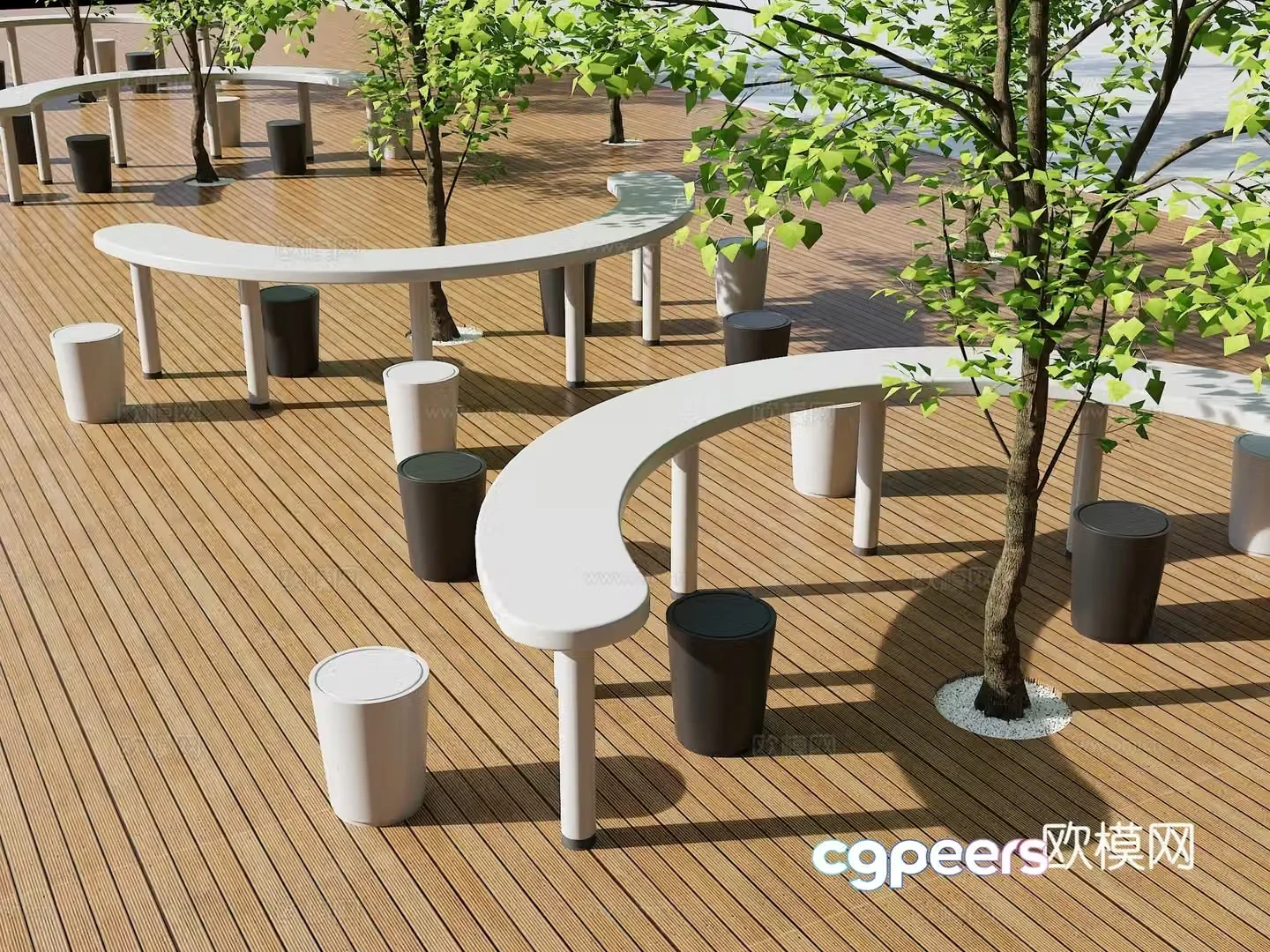 Outdoor landscape seating square seat 3D model
