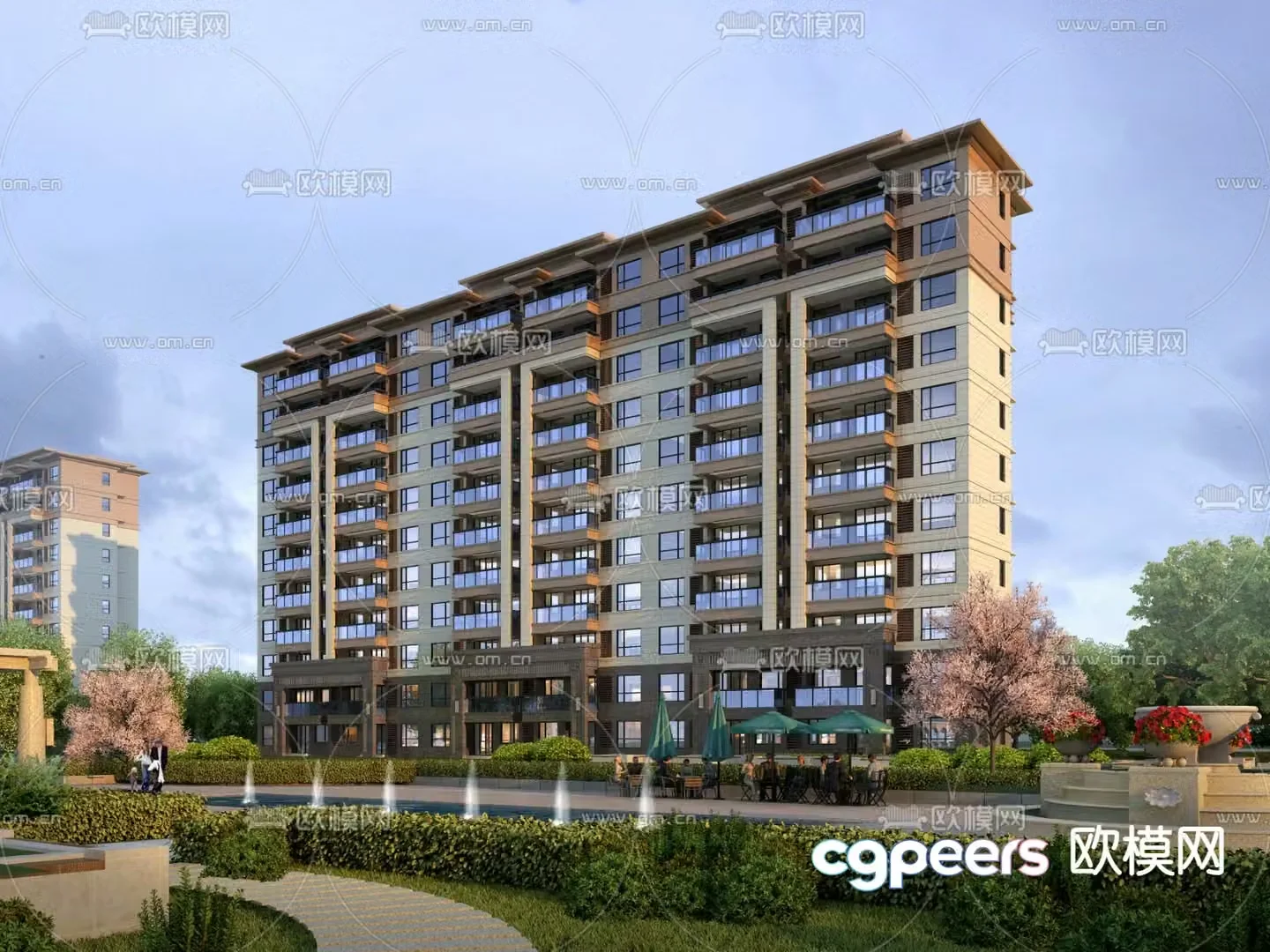 New Chinese style multi-story residential building 3d model