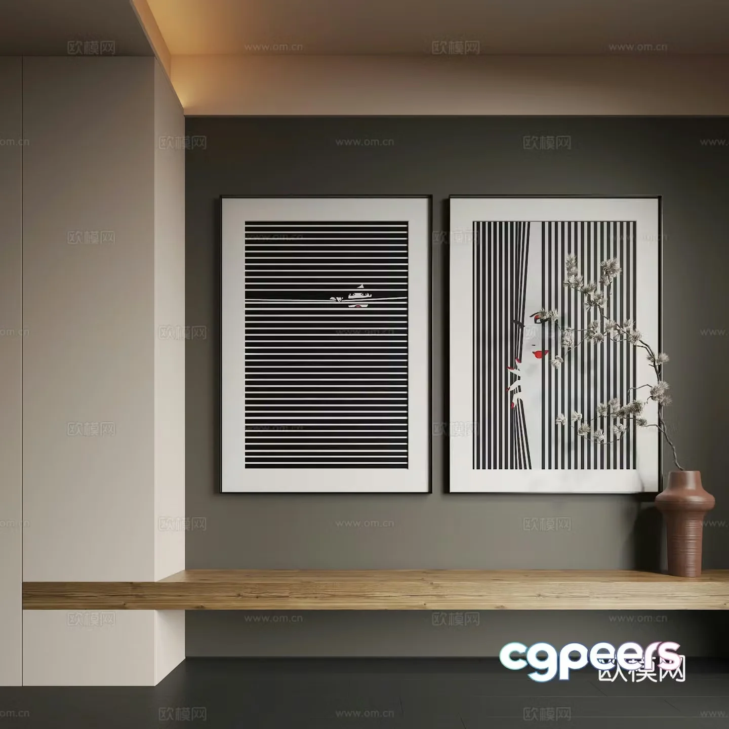 Modern hanging painting Modern abstract hanging painting Modern combination painting 3d model