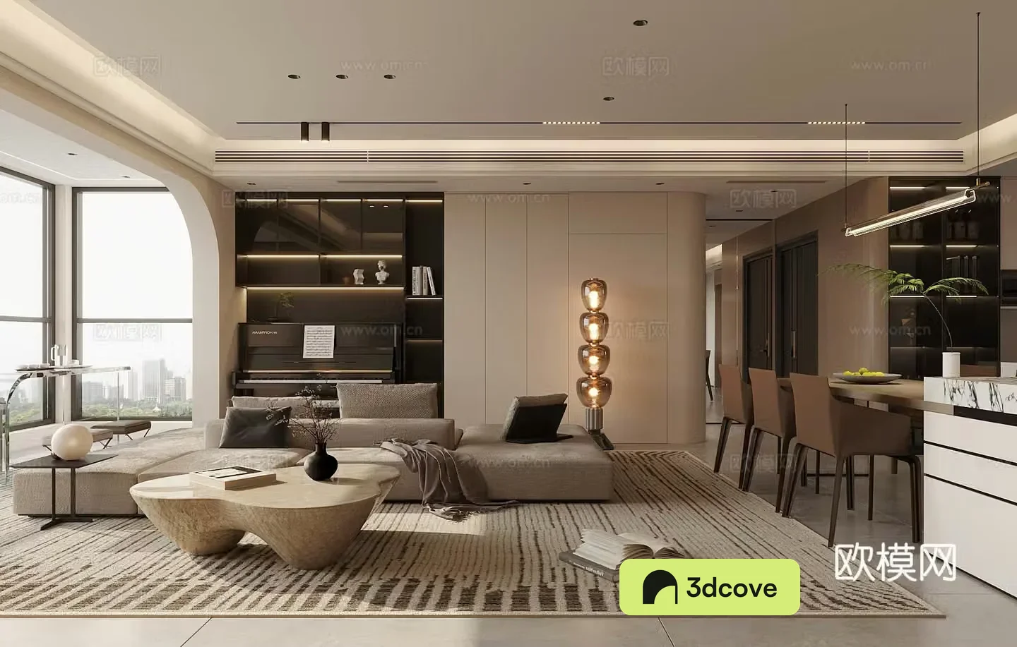 Modern home living and dining room sofa and coffee table combination fabric sofa living and dining room without owner lights island