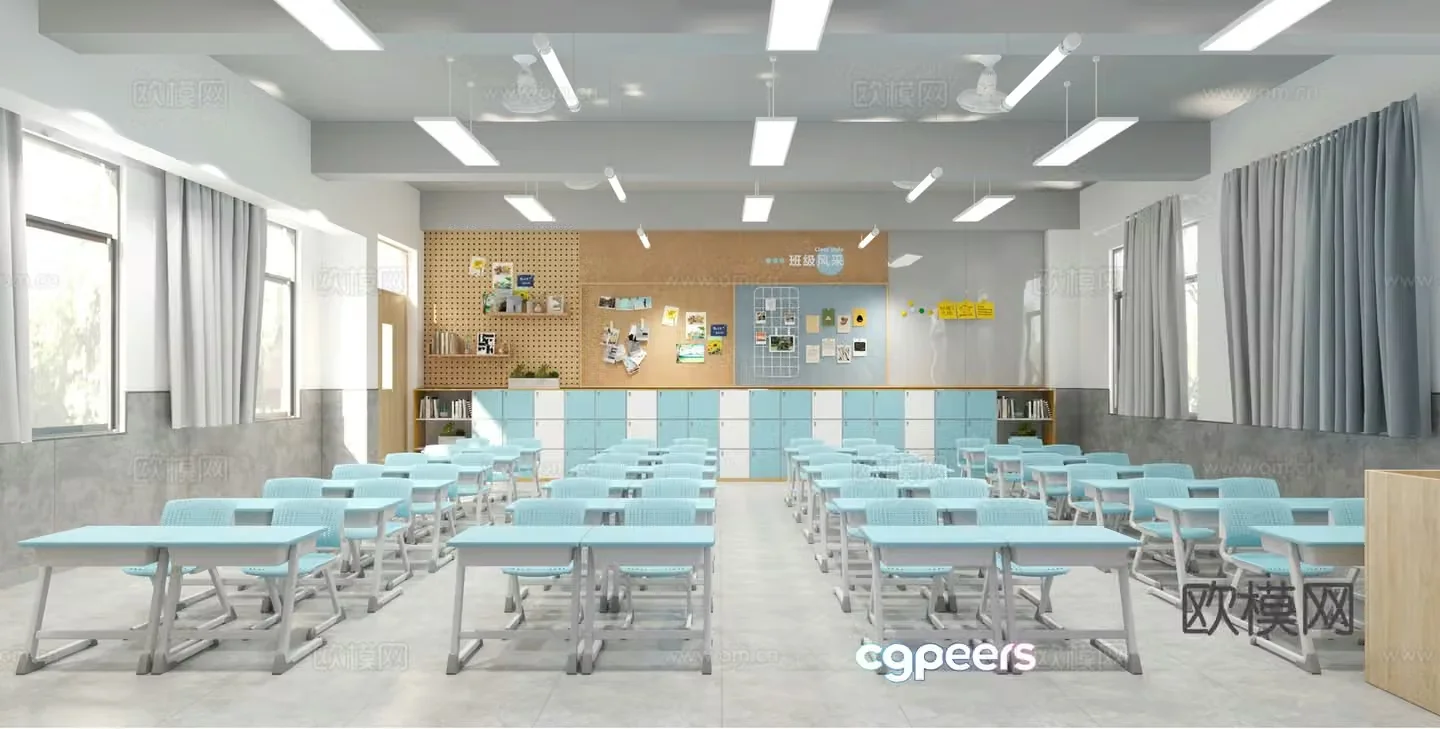 Modern classroom classroom background wall 3d model
