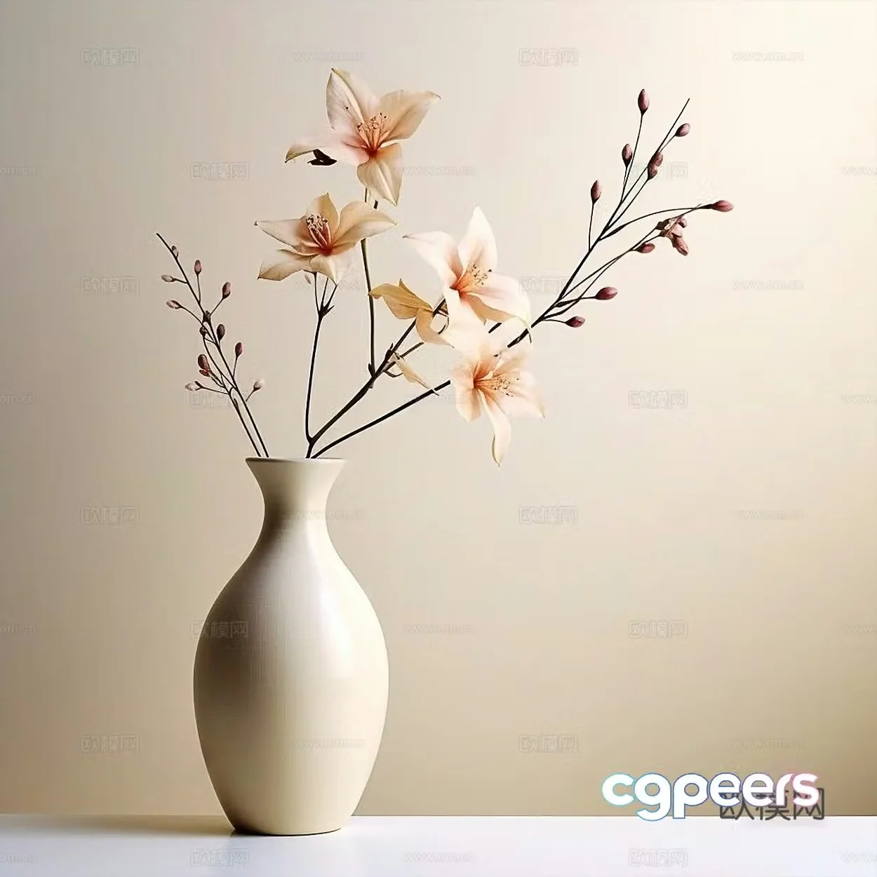 New Chinese vase flowers modern green plants vase flower arrangement vase 3d model