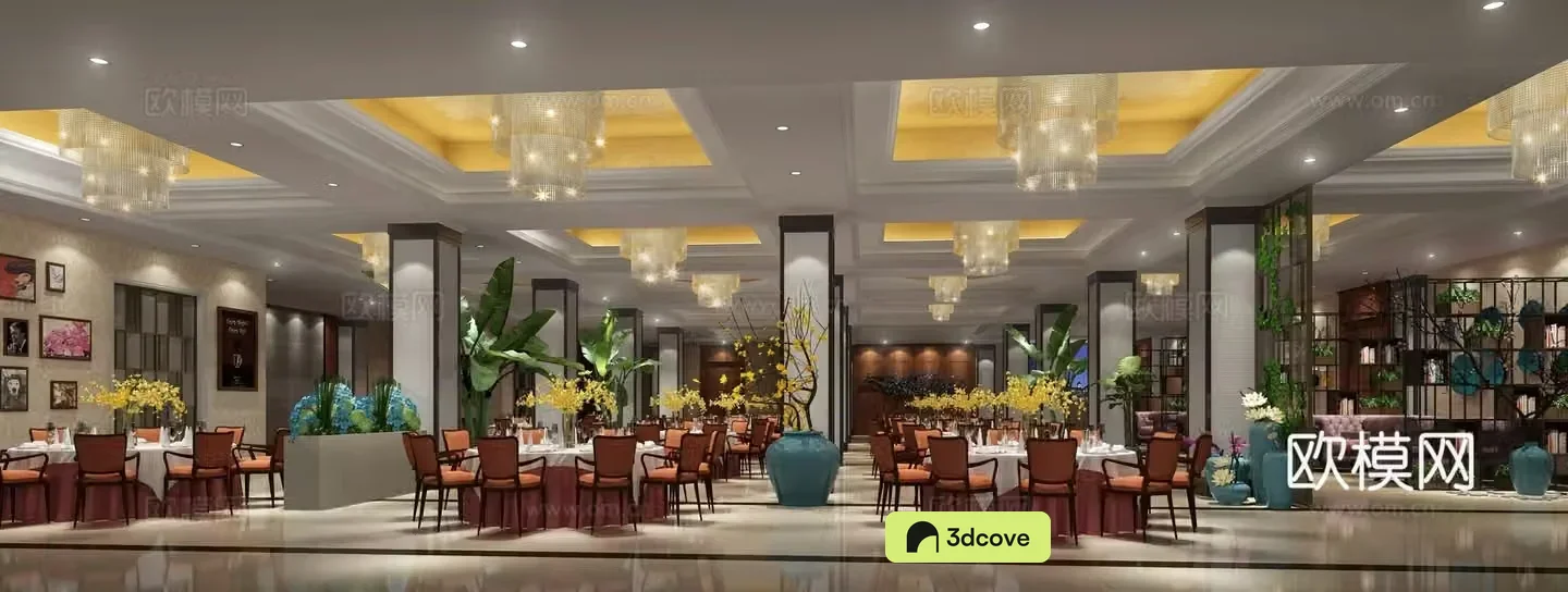 European style restaurant lobby open stall