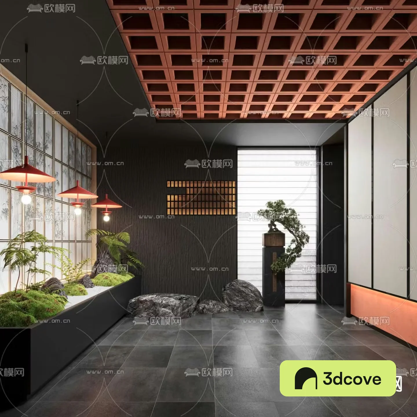 New Chinese style indoor landscape green plant landscaping