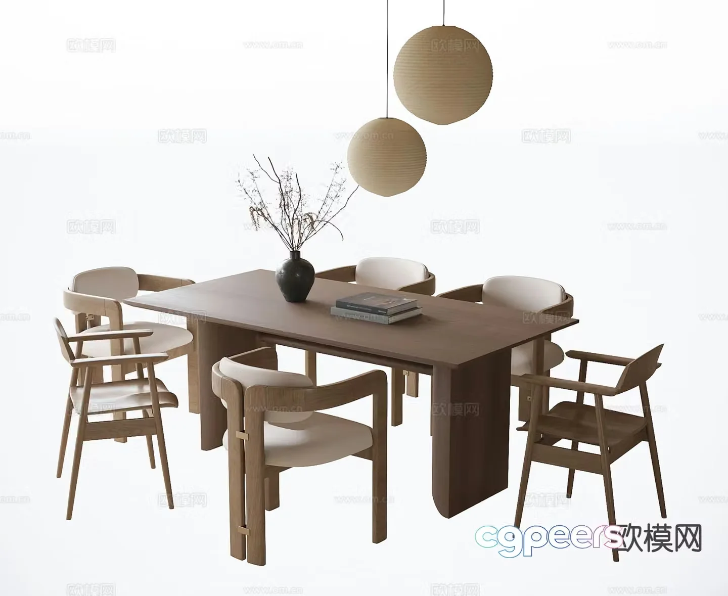 Nordic dining table and chairs strip dining table 3d model