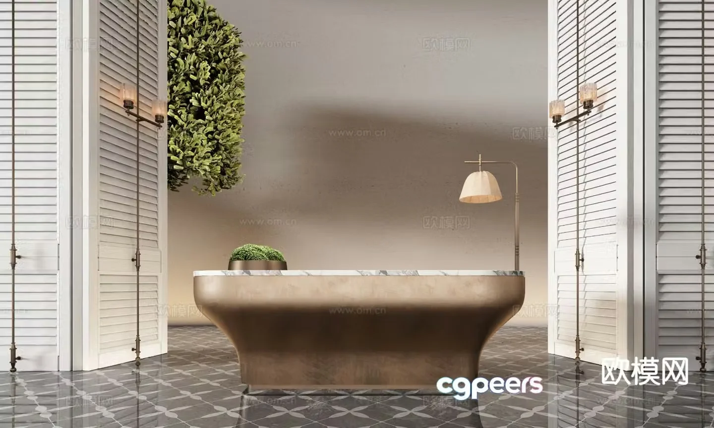 Modern hotel lobby reception desk front desk water bar 3d model