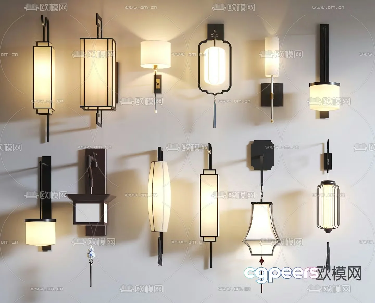 New Chinese style wall lamp lantern 3d model