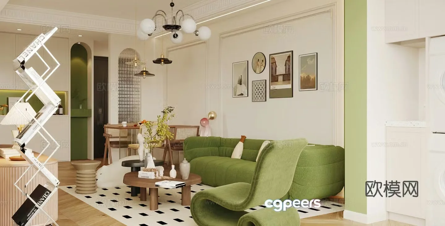 Modern cream home living room Small apartment living room Creamy style living room Horizontal living room Living room Sofa coffee table 3D model