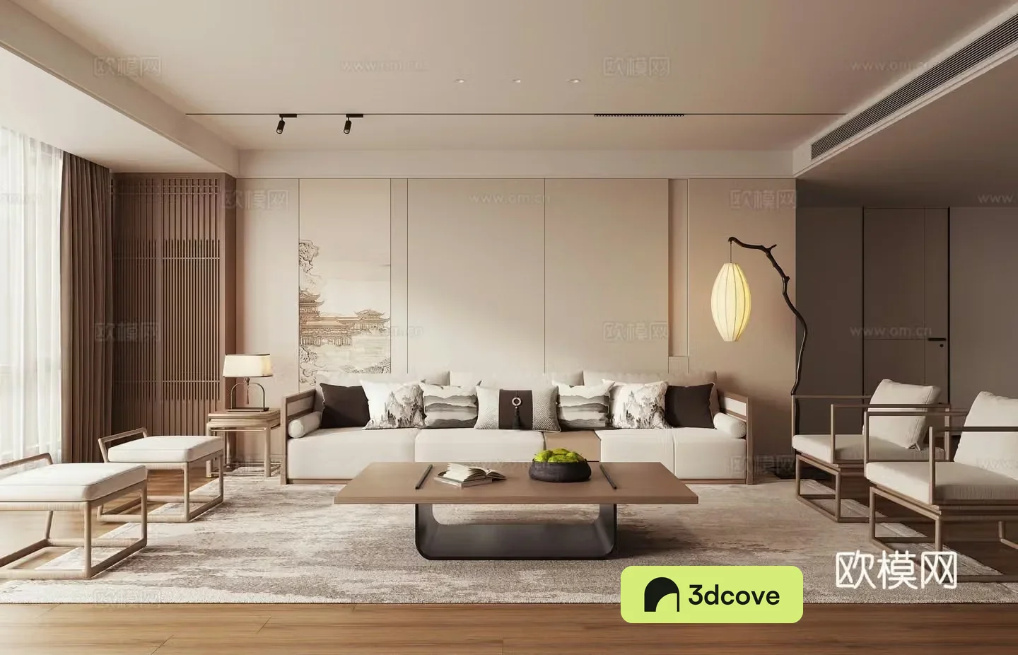 New Chinese Zen Living Room Combination Sofa Leisure Chair Coffee Table