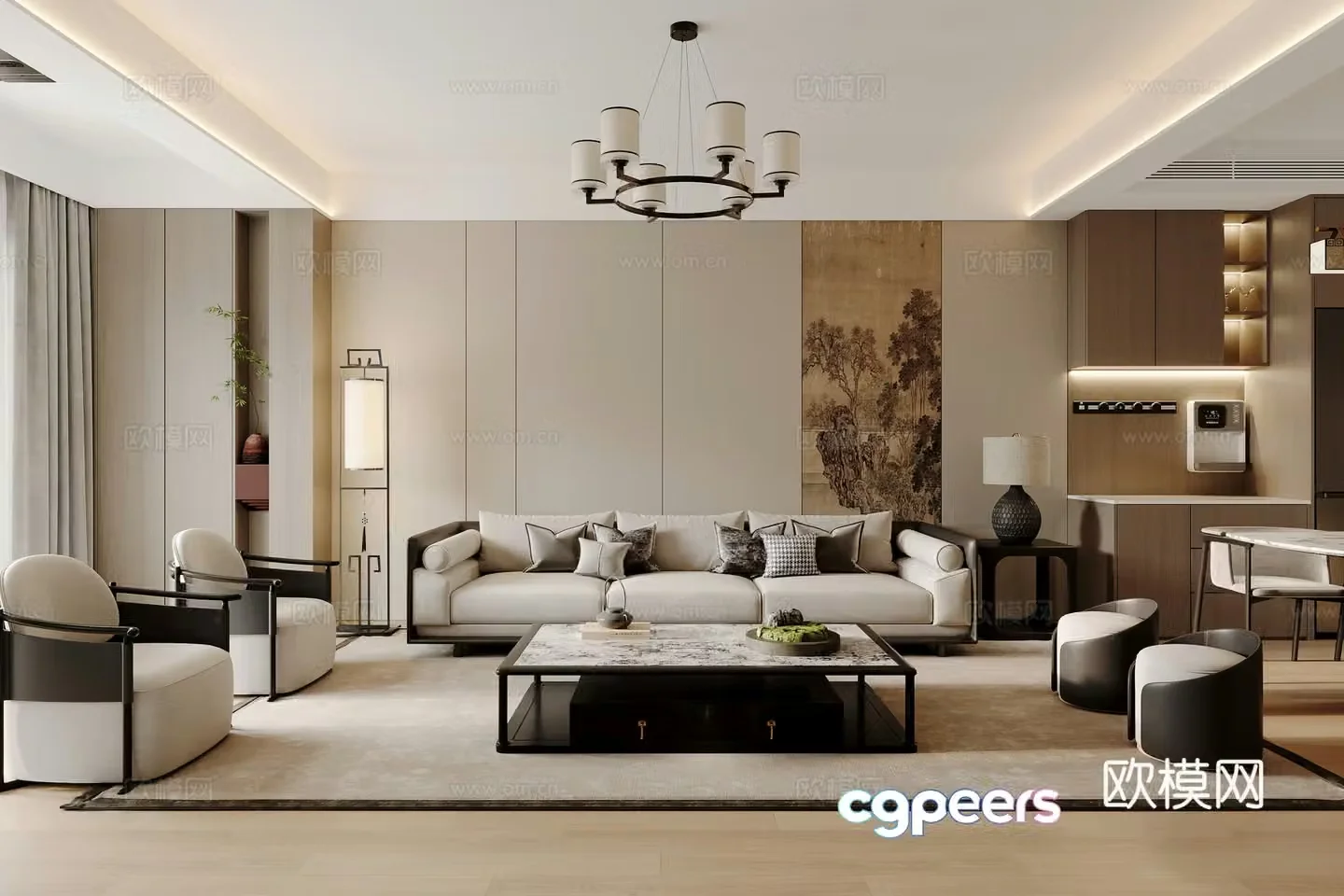 New Chinese style living and dining room 3D model