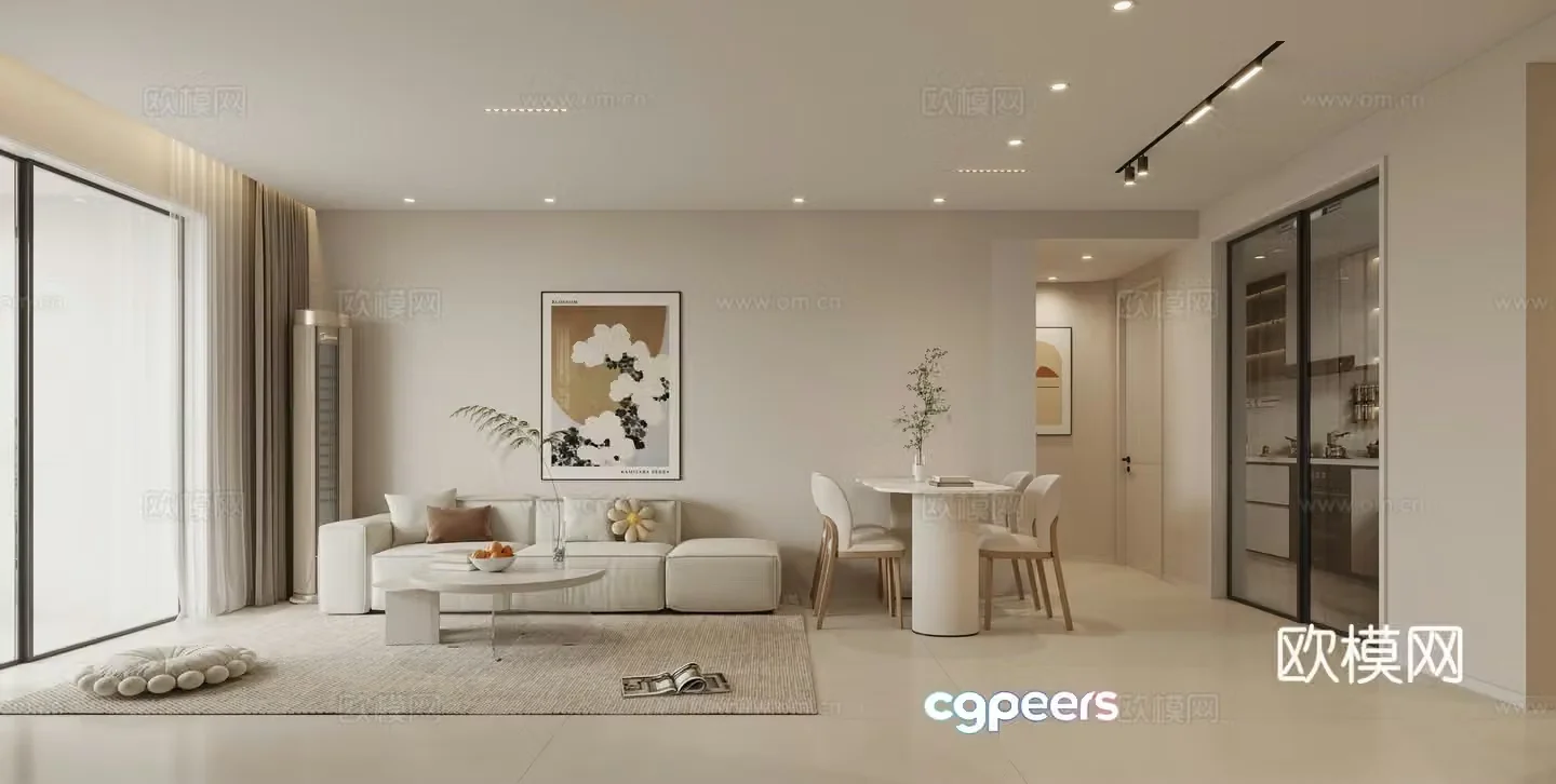 Modern Cream Style Restaurant Sofa Combination Dining Table and Chair Combination 3D Model