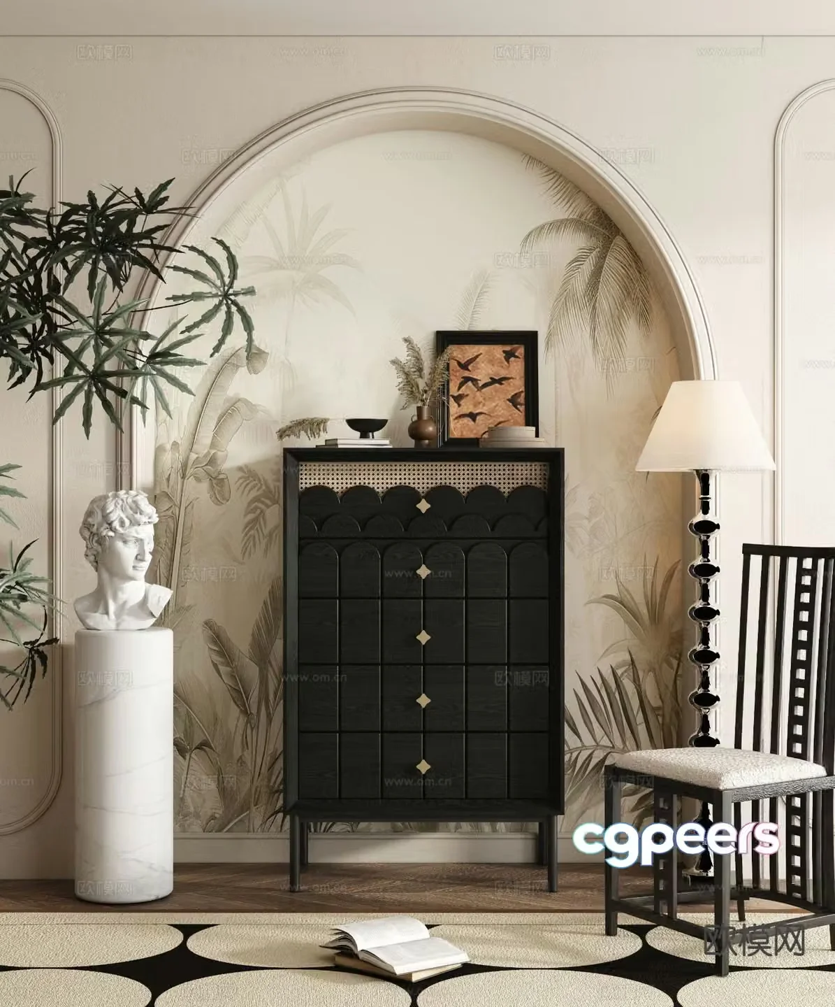 French side view cabinet drawer cabinet entrance cabinet 3D model