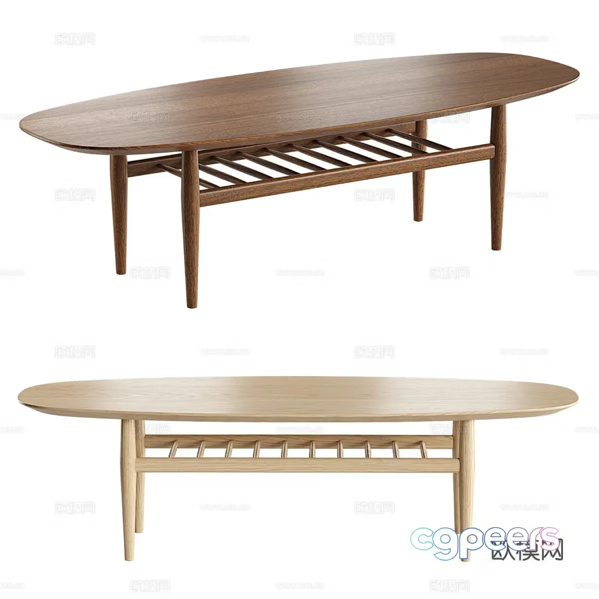 Middle-aged tea table solid wood tea table dining table negotiation table wooden tea table oval tea table homestay tea 3D model