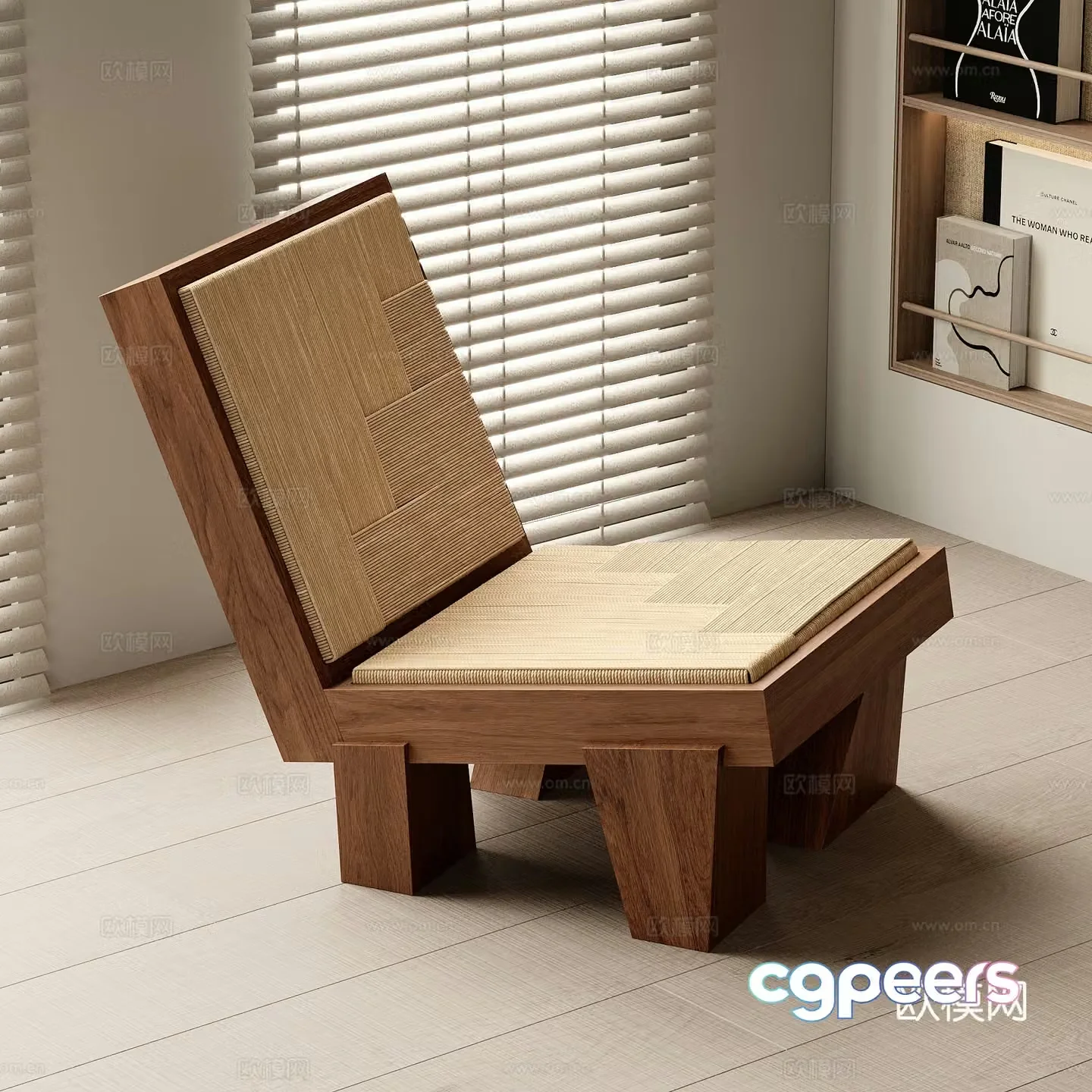 Modern leisure chair solid wood single chair rattan single chair armchair recliner 3d model