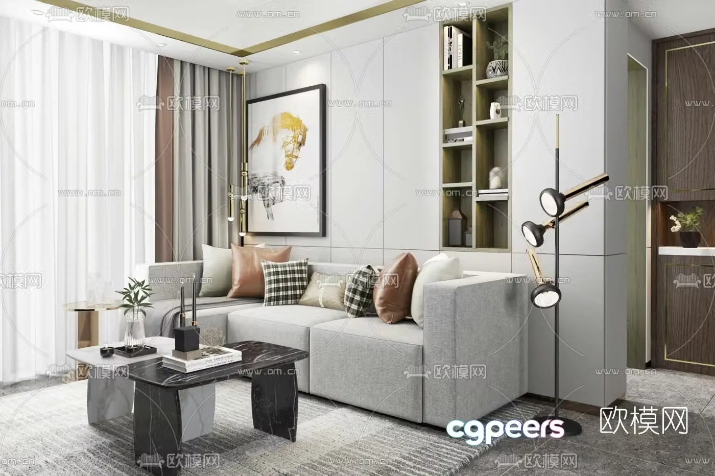 Meizhi Home Design Modern Fabric Sofa Set 3D Model