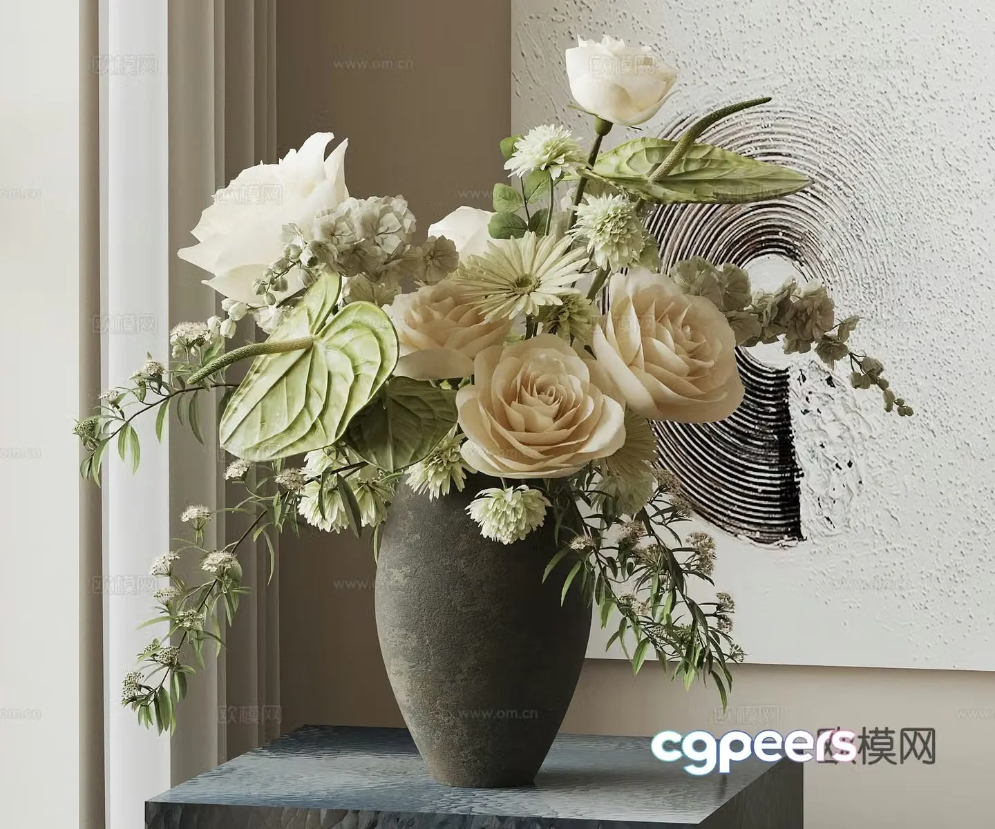 Modern flower ornaments vase flower art flowers decorative painting flower art 3d model