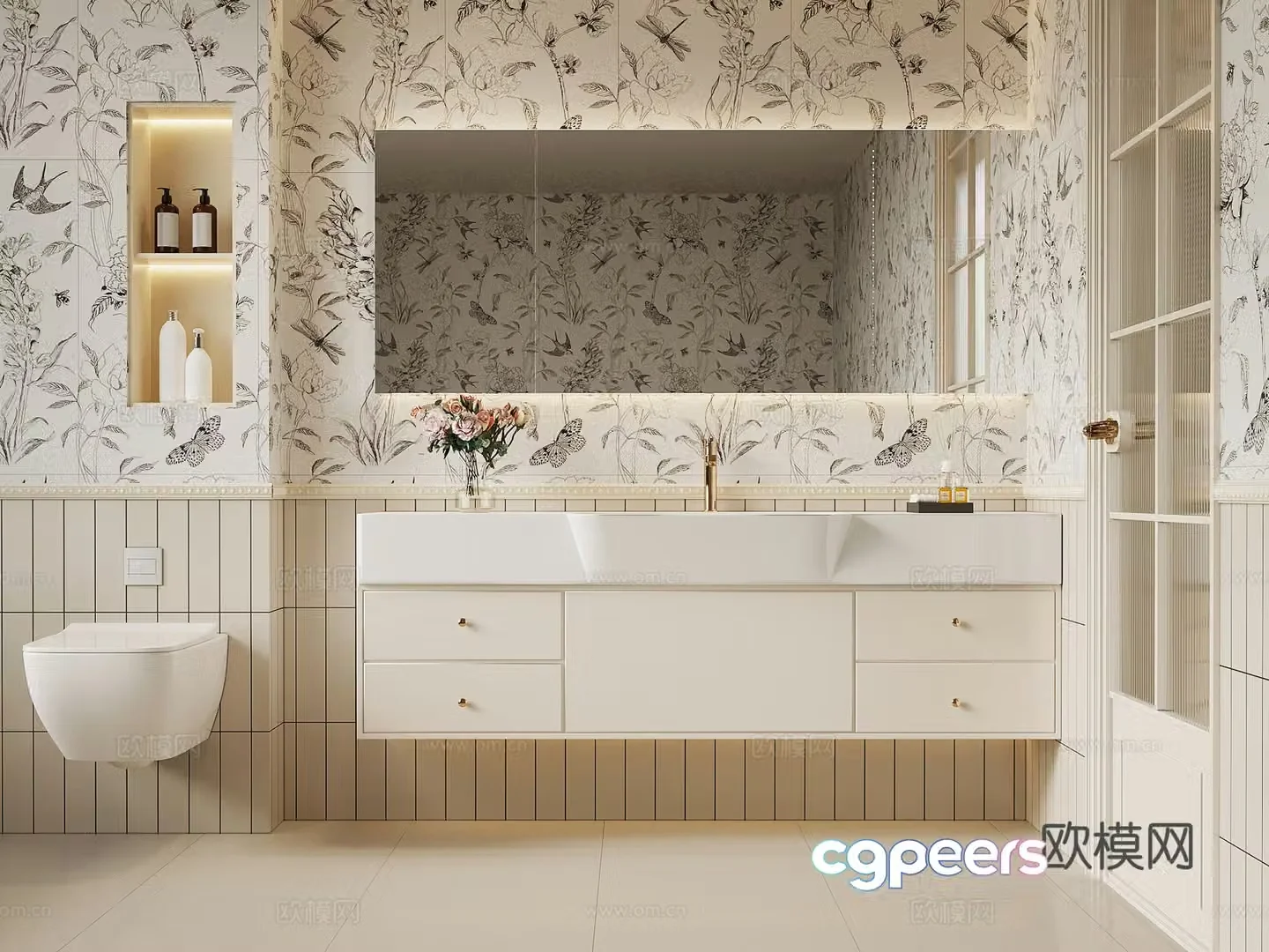 05 Bathroom French cream style bathroom bathroom cabinet toilet 3d model