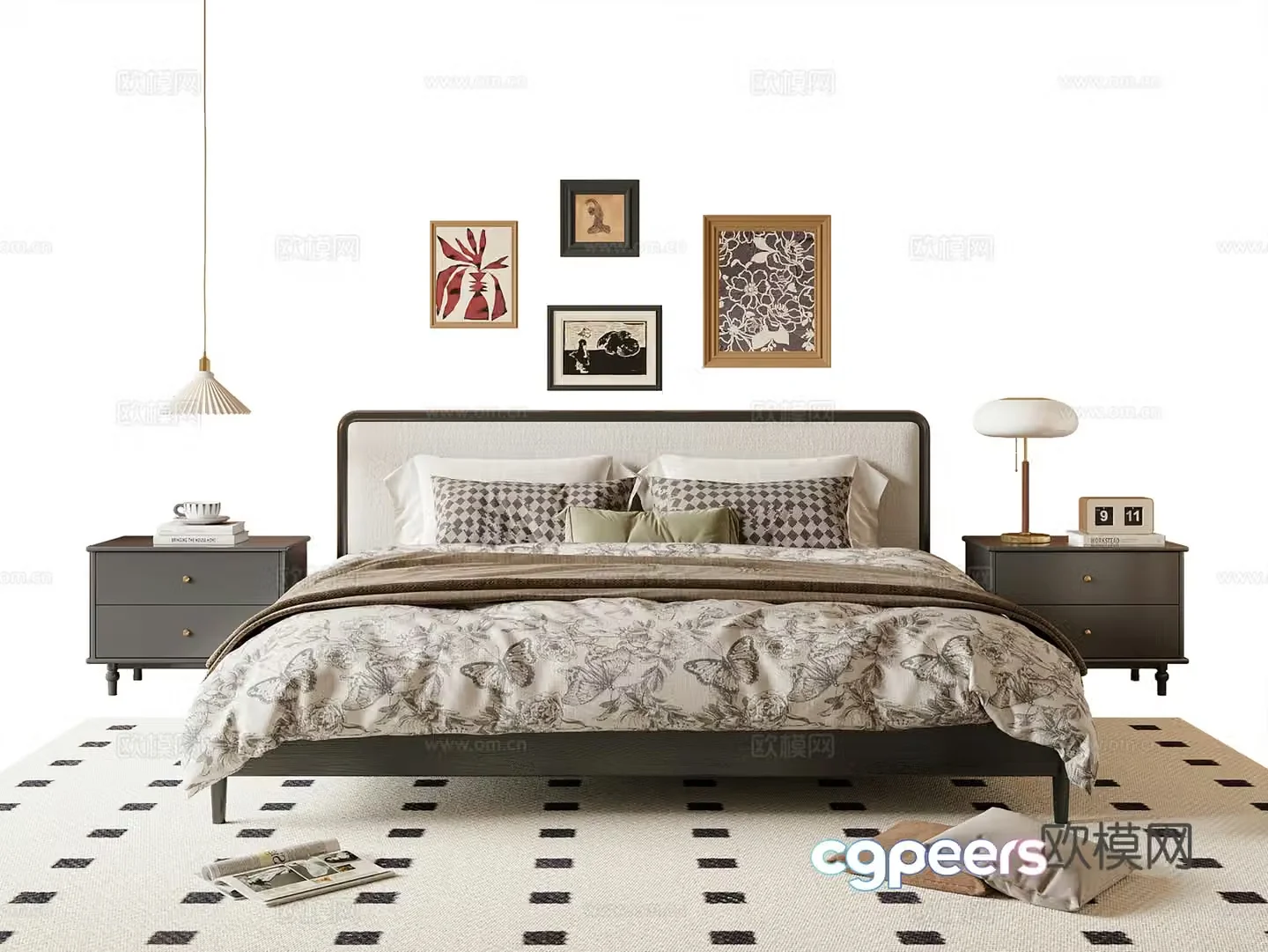 French retro double bed 3d model