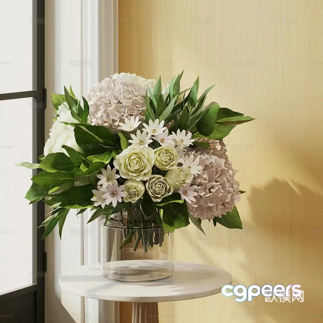 Flowers glass vases interior landscape flower art living room dining table vase ornaments hotel lobby flower art 3D model