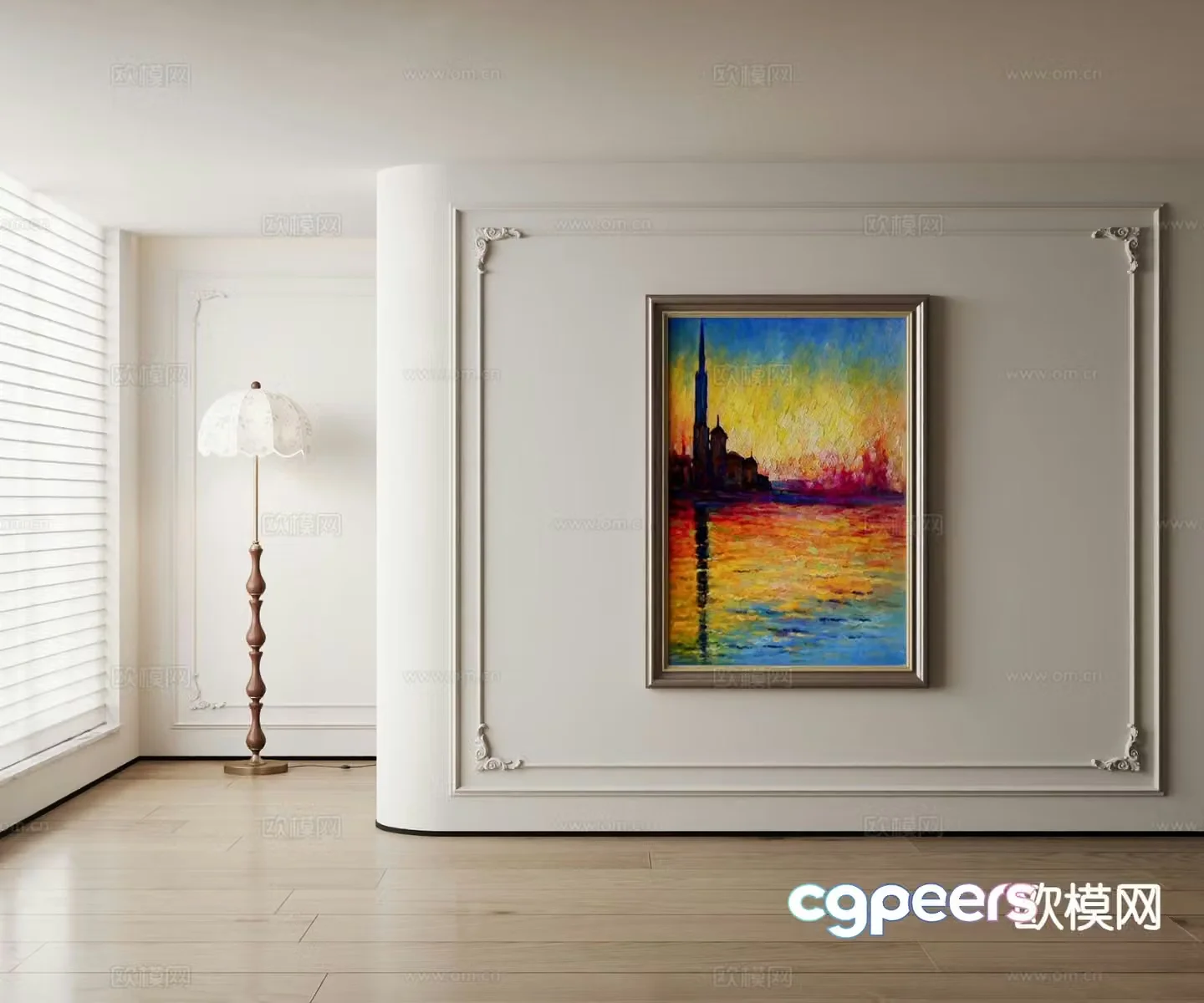 American decorative painting sunset landscape painting oil painting 3d model