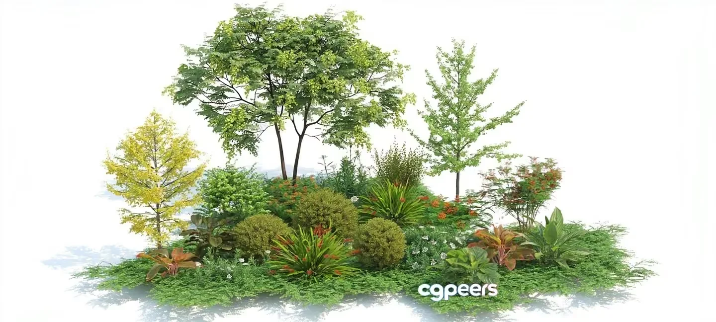 A Lush Garden Scene 3D Model – 5584 – VRAY Render