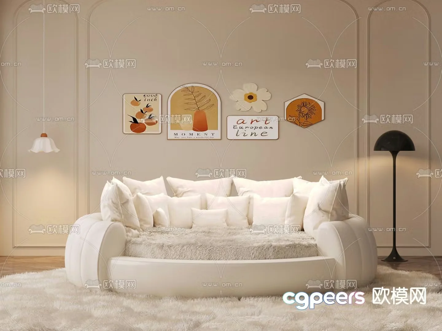 Round bed sofa bed 3d model