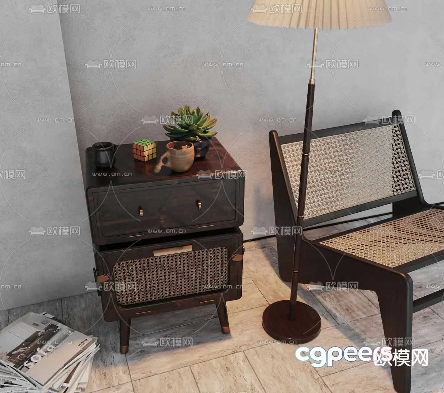 Wabi-sabi bedside table 3d model